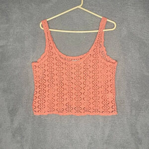 Free people beach womens crotchet crop tank peach beach coastal summer Large